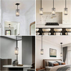 Modern Crystal Pendant Lights Kitchen Island, 3-Pack Black Hanging Light with Clear Crystal Shade, Adjustable Height Pendant Lighting for Kitchen Island Dining Room Bedroom Bar Entryway
