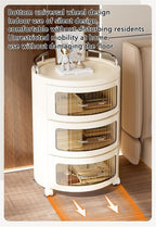 Movable Drawer Style Storage Cabinet Multifunctional Round Bedside Table with Drawers Free Standing End Table Household Side Table for Living Room Creative idea(White,1 Tier)