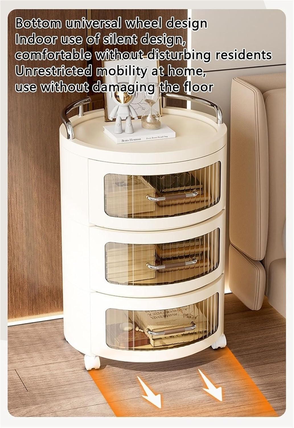 Movable Drawer Style Storage Cabinet Multifunctional Round Bedside Table with Drawers Free Standing End Table Household Side Table for Living Room Creative idea(White,1 Tier)