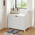 SoBuy Small Storage Bench with Laundry Hamper – Multi-Functional Bench with Removable Bag and Lid – Hidden Toy Chest, Blanket Storage Organizer for Bathroom, Bedroom, or Entryway – White, FSR40-W