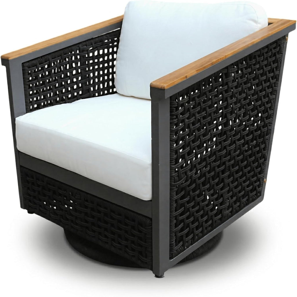East Green Linden Teak and Aluminum Patio Swivel Chair with Cushions - Weather-Resistant Outdoor Seating