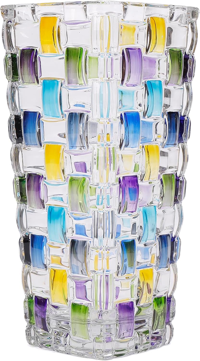 Magcolor Hand Painted Blue Woven Glass Vase -Crystal Flower Vase- 7.7 inch, Glass Plant Vase for Floral Arrangements, Centerpieces, Weddings, Housewarming, Centerpiece Home Deco.