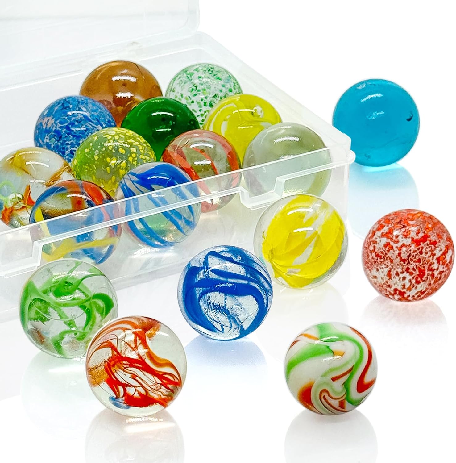 Taken All 18 Pcs 35mm Large Glass Marbles, 1.38 Inch Playing Glass Shooters Colorful Assorted Marbles for Classic Ring Game, Home Decoration, Vase Fillers - Ideal for Kids, Adults, Family, Party