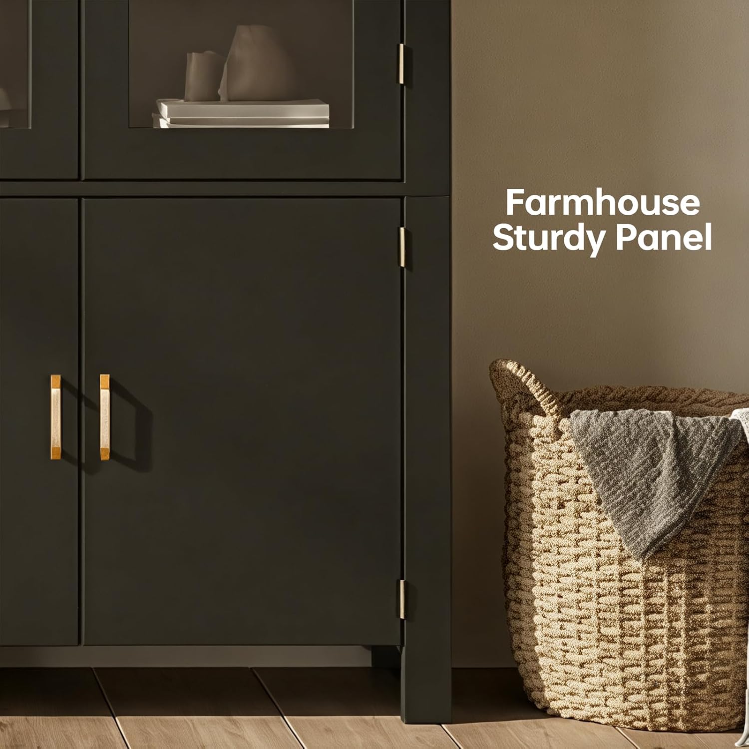 71" Tall Arched Kitchen Pantry, Modern Farmhouse Kitchens Storage Cabinets, Versatile Cupboard for Kitchen, Dining Room, Black, 1 Pc