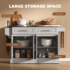 HOMCOM Rolling Kitchen Island Cart with 47" Stainless Steel Top, Portable Island Table for Kitchen with Wheels, Adjustable Shelves, 2 Drawers, Spice, Knife and Towel Rack, Gray
