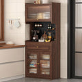 Pantry Cabinet, Kitchen Pantry Storage Cabinet with 3 Doors, Arched Pantry Cabinet, Farmhouse Tall Food Large Wood Pantry Storage Furniture for Kitchen Dining Room(Brown,50cm/19.7in)
