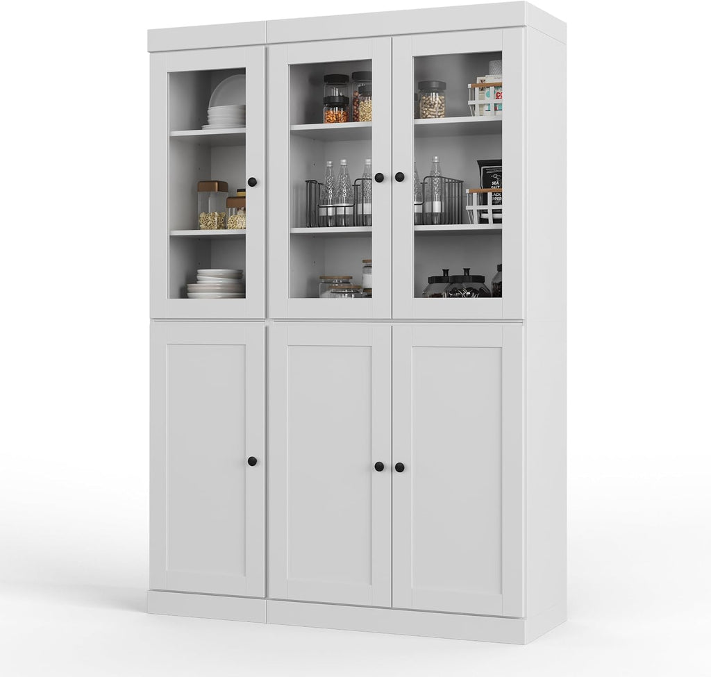 Palace Imports 100% Solid Wood 48.5"" Pantry Cabinet with Shaker, Clear Glass Doors, 2-Drawers & Adjustable Shelves