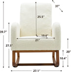 Modern Rocking Chair, Oversized Glider Recliner with High Backrest & Side Pocket, Upholstered Nursery Accent Chair for Living Room, Bedroom, Nursery, Solid Wood Legs (White Teddy)