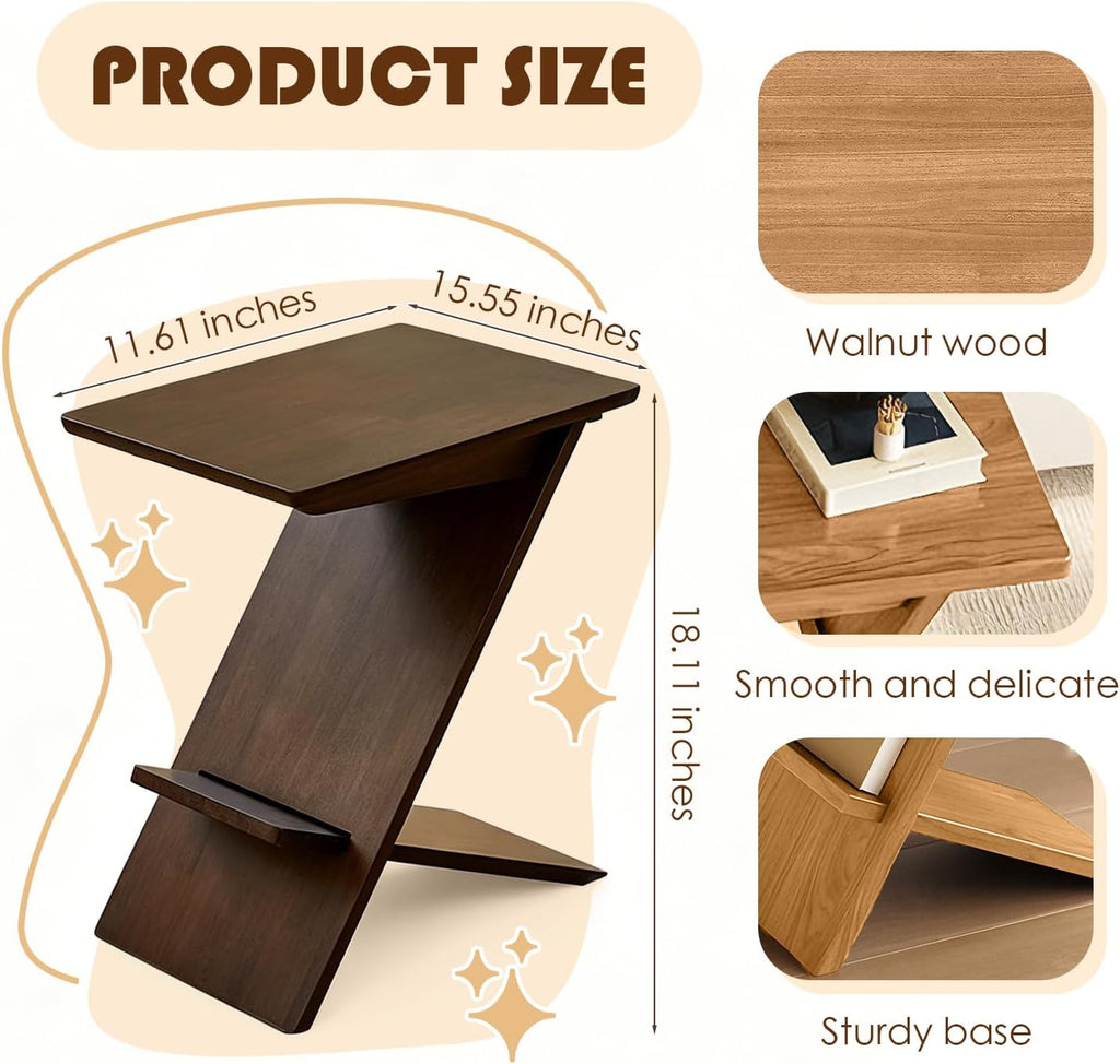 YUNMUARY-C Shaped Couch End Table,Skinny Entryway Table,Modern Wooden Nightstand,11.61 Inches Wide Walnut Slim Side Table for Bedroom,Living Room and Corners,Easy Assembly.