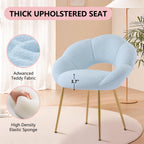 Petal Makeup Vanity Chair with Back,Modern Dining Chair,Upholstered Desk Chair for Girls with Gold Metal Legs for Home Office,Bedroom, (Blue)