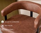 Shunzhi Brown Upholstered Leather Dining Chairs Set of 6 Modern Barrel Dining Room Chairs Comfy Kitchen Chairs Armless PU Side Chair with Curved Back for Living Room/Restaurant