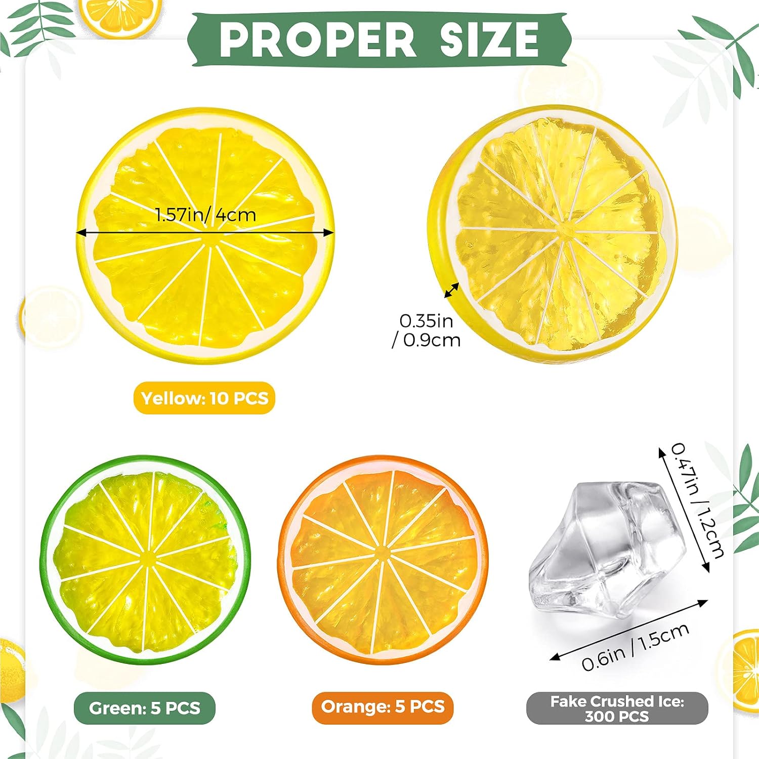 300 Pieces Clear Fake Crushed Ice Cubes Rocks and 20 Pieces Simulation Lemon Slices, Artificial Fruits and Acrylic Diamonds Clear Ice for Vase Fillers Table Centerpiece Decor Wedding (1.6 x 0.3 Inch)