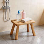 100% Wooden Step Stool for Adults - Waterproof Small Step Stool for Bathroom, Anti-Slip & 350lbs Capacity, Wooden Plant Stand & Shoe Changing Bench (Wheat)