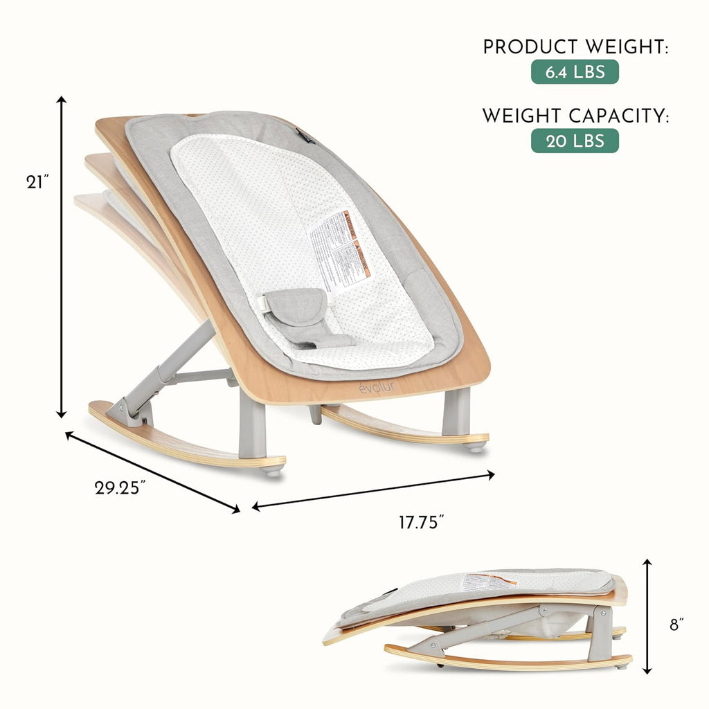 Evolur Tory 2-in-1 Rocker & Chair, Light Gray
