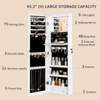 Over the Door Jewelry Organizer, Wall Mounted Jewelry Cabinet, Hanging Mirror with Storage Box, Wall/Door Mounted Full Length Mirror with LED