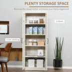 63" 2-Door Kitchen Pantry, Freestanding Storage Cabinet with 5-Tier Shelving and 2 Adjustable Shelves for Dining Room, Antique White,15.8 * 23.5 * 63