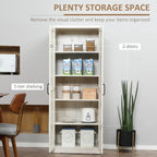 63" 2-Door Kitchen Pantry,Freestanding Storage Cabinet with 5-Tier Shelving and 2 Adjustable Shelves for Dining Room,Antique White