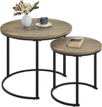 Yaheetech Nesting End Table Set of 2, Rustic Stacking Side Tables, Round Wooden Tabletop and Sturdy Metal Base for Living Room, Tea Room, Small Space, Gray | Nesting Table
