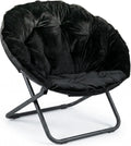 Comfy Faux Fur Saucer Chair for Adults, Foldable Moon Chair with Metal Frame, Soft Padded Lounge Chair for Bedroom, Dorm & Gaming, Large Cozy Circle Chair for Teens & Adults (Black)