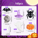Jangostor 160 PCS Halloween Acrylic Spider Mini Pumpkins Bat Ghost Skull Hat Acrylic Sensory, Halloween Vase Filler Gems for DIY Crafts, Home, Halloween Table Decoration