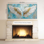 TEKMENT White Angel Wings Wall Art for Bedroom Oil Painting Canvas Prints Beautiful Blue Anime Art Deco Elegant Artwork Office Family Decor
