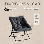 OAKHAM Comfy Chair for Adults, Soft Faux Fur Folding Lounge for Bedroom Living Room Dorm Rooms Flexible Reading Chair for Teens Kids, X-Large Foldable (Faux Fur-Charcoal Gray)