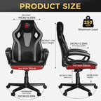 HapGIFT Office Chair, Home Office Chair with Link Armrest, Height Adjustable Computer Chair, Ergonomic PC Work Chair for Adults Teens, PU Leather Gaming Chairs, Gift, 300LBS (BLACK GREY)