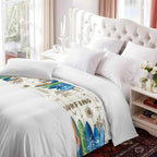 Summer Surfing Bed Runner for King Size Bed, 102"x20" Surfboard Beach Palm Trees Wood Grain Retro Luxury Bed Runners & Scarves Decorative Bedding Scarf Protector Slipcover for Home Hotel