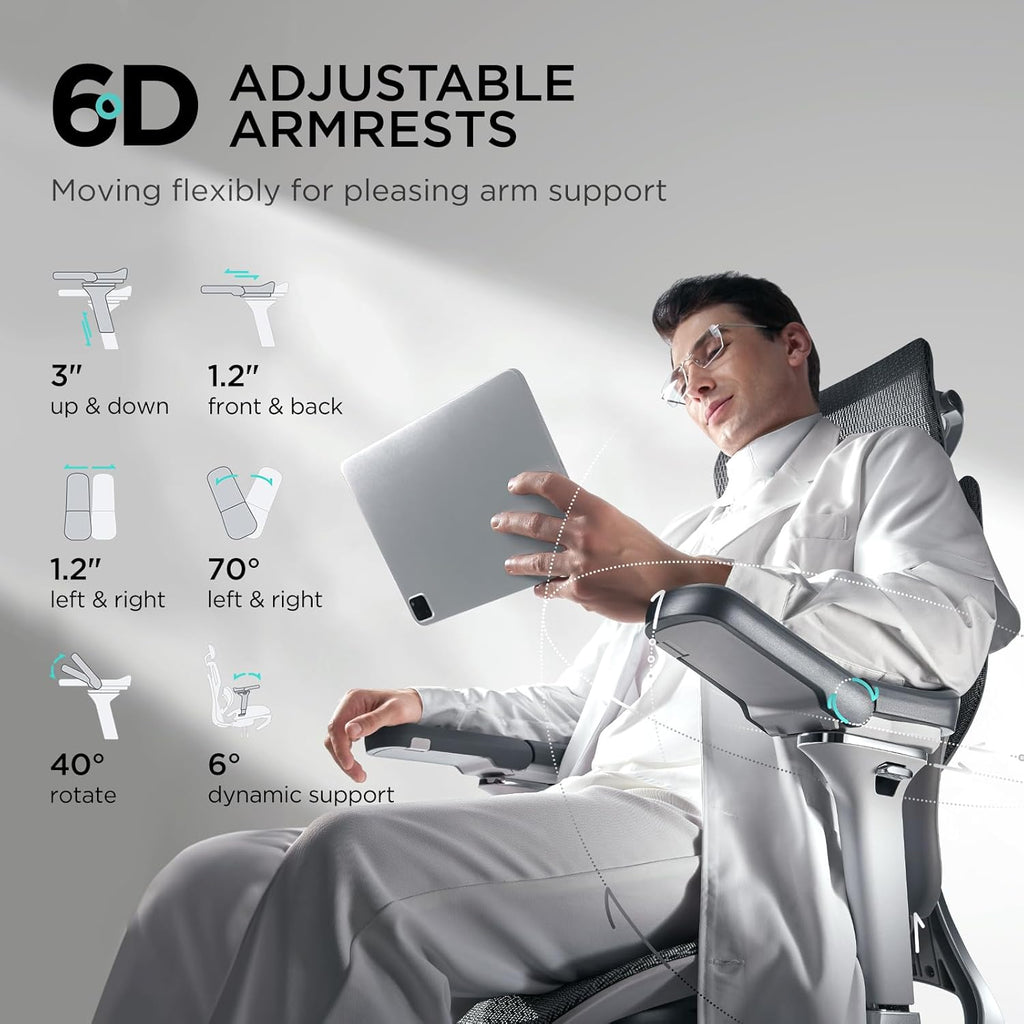 Hbada E3 Pro Ergonomic Office Chair, Big and Tall Office Chair - with 3-Zone Dynamic Lumbar Support, 4D Adjustable Headrest, 6D Adjustable Armrests, Grey