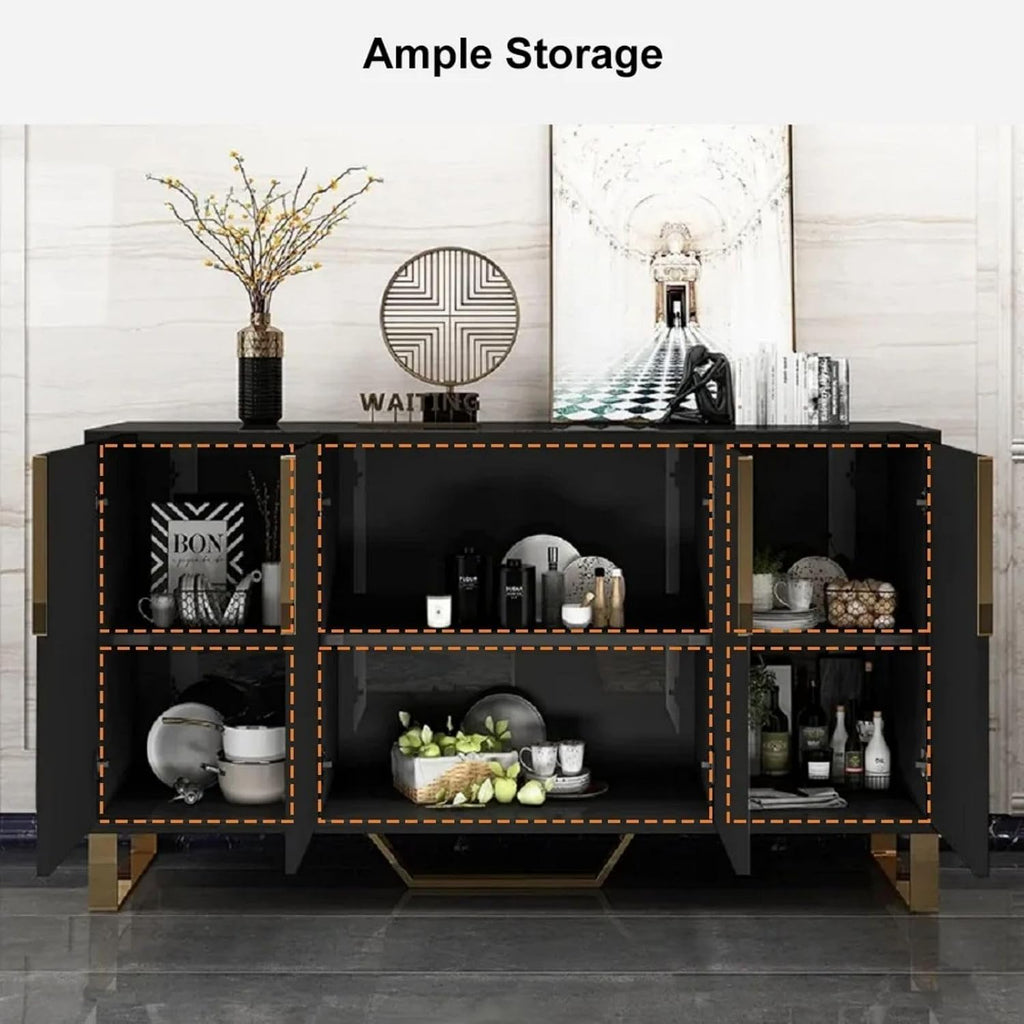 homary Modern 59" Buffet Cabinet Table with 4 Doors & 6 Shelves - Sideboard Cabinet for Dining Room, Kitchen (Black)