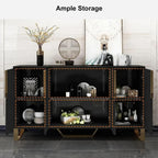 homary Modern 59" Buffet Cabinet Table with 4 Doors & 6 Shelves - Sideboard Cabinet for Dining Room, Kitchen (Black)