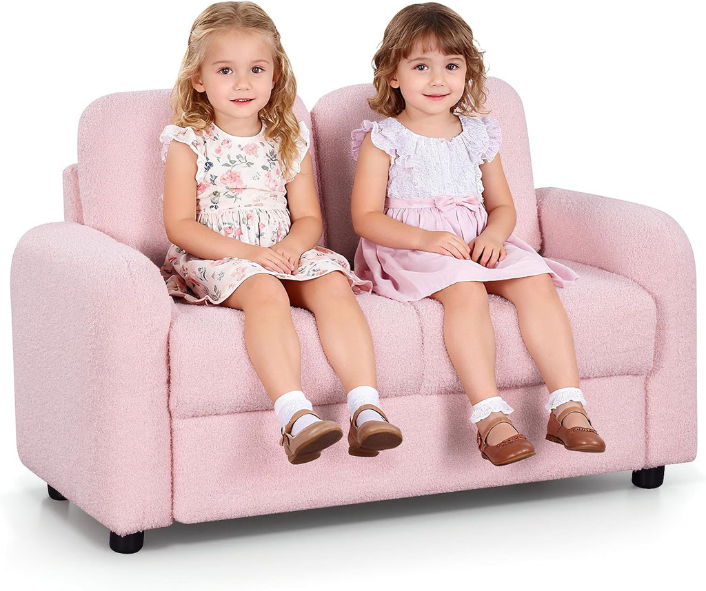 INFANS Kids Sofa, 2 Seat Soft Thick Upholstered Couch with Plush Fabric Solid Wooden Frame, Armrest Chair Lounge for Playroom Kids Boys Girls
