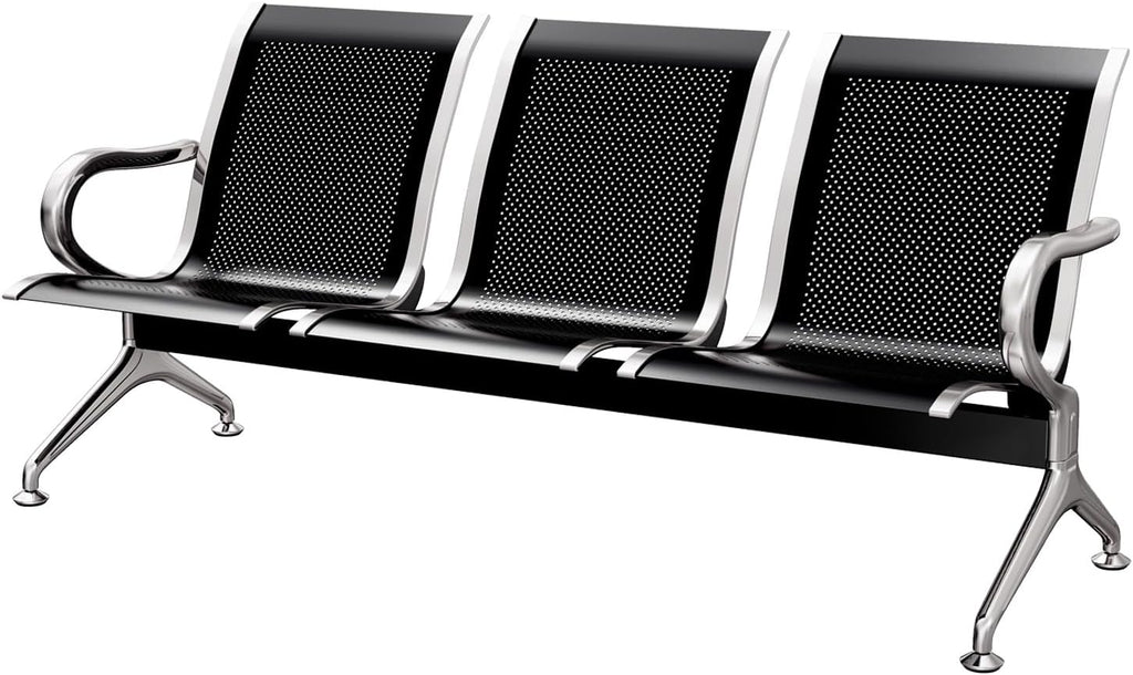 kinbor Waiting Room Chair - Guest Reception Chairs Waiting Bench with Armrests for Clinic Airport Bank Salon Barber Waiting Area, Black 3 Seat
