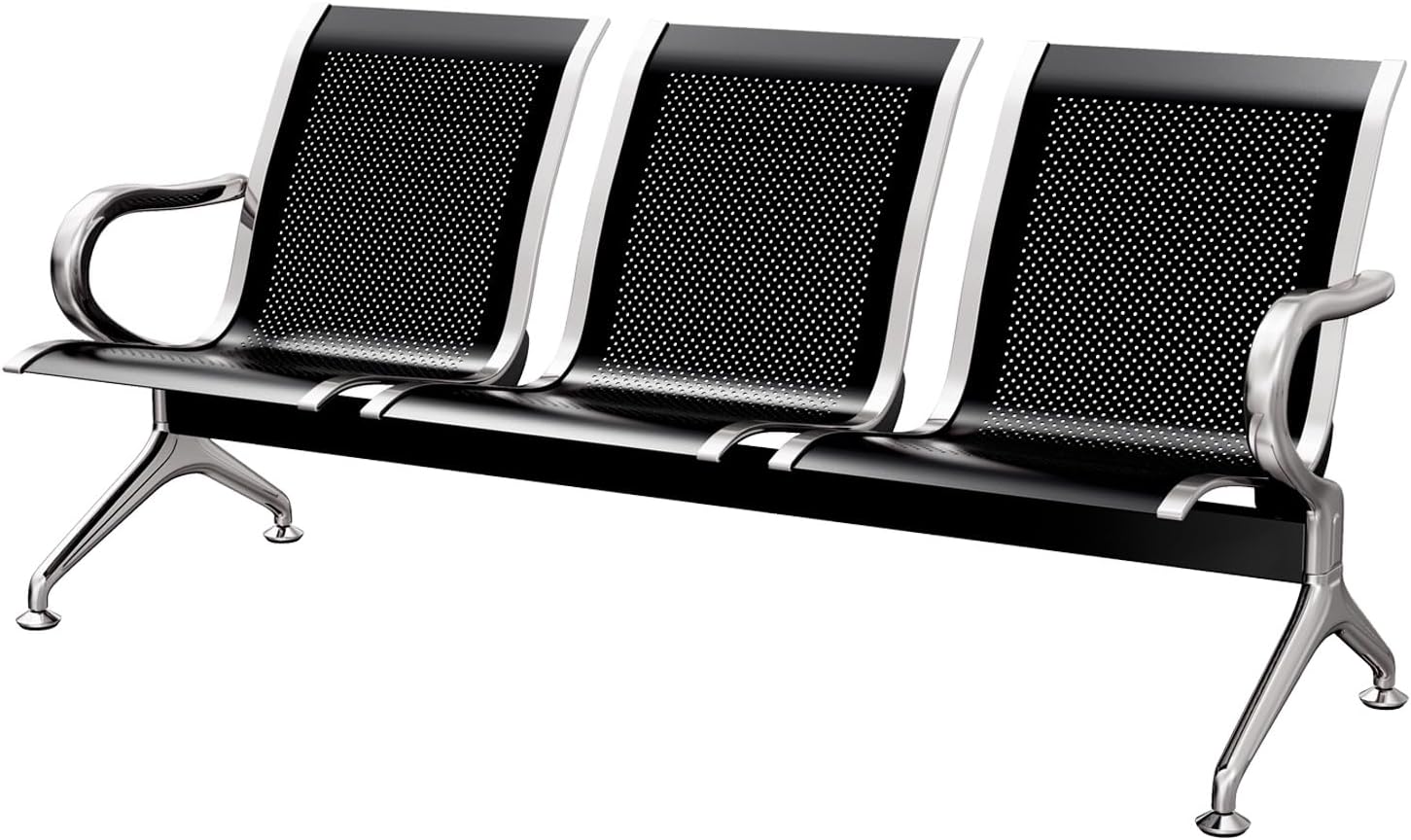 kinbor Waiting Room Chair - Guest Reception Chairs Waiting Bench with Armrests for Clinic Airport Bank Salon Barber Waiting Area, Black 3 Seat