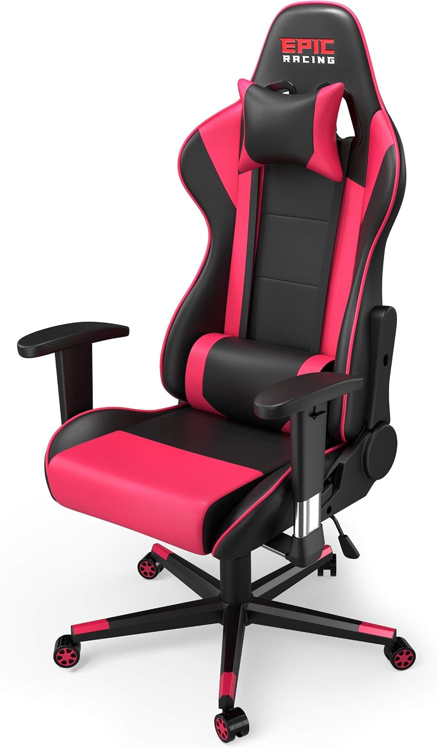 Professional Pink Gaming Chair - Leather Gaming Chair with Adjustable Height and Headrest Support