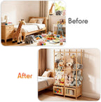 Stuffed Animal Storage with Two Wooden Drawers, 280L Extra Large Capacity Plush Toy Organizer Tower, Solid Wood Stuffed Animal Zoo Storage for Bedroom, Playroom&Home Organization