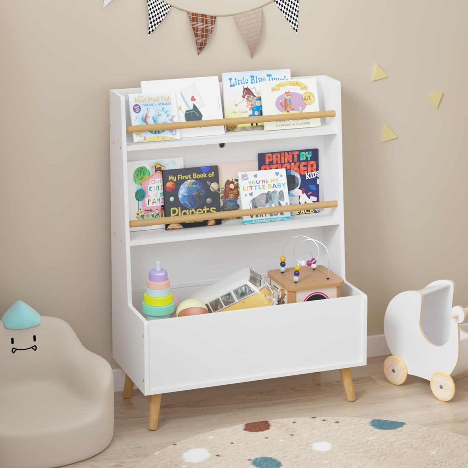 Bookshelf, Book and Magazine Rack, Book Organizer, Toy Storage Cabinet Organizer, White