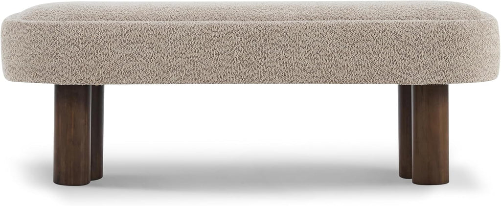 Christopher Knight Home Damas Boucle Upholstered Dining Bench, Wooden Entryway Bench, Long Sofa Footstool for Living Room, Bedroom End of Bed Bench, Khaki+Walnut
