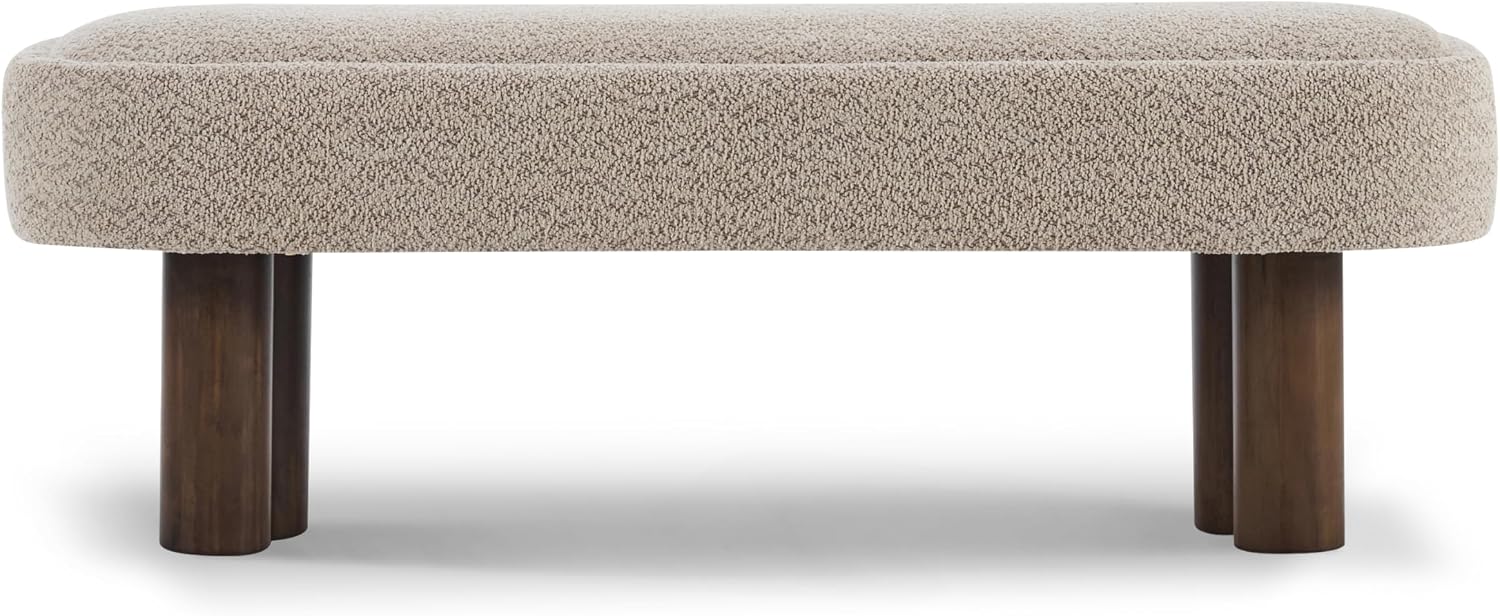 Christopher Knight Home Damas Boucle Upholstered Dining Bench, Wooden Entryway Bench, Long Sofa Footstool for Living Room, Bedroom End of Bed Bench, Khaki+Walnut