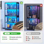 BROTTAR Display Cabinet with Glass Doors, 4-Tier Curio Cabinet with 3 Color Lights for Collectibles, Glass Display Case with Human Body Sensor, Bookcase with 4 Shelves, Storage Cabinets, Black