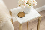 Kate and Laurel Lemaire Modern Square Marble Drink Table, 12 x 12 x 24, White Marble and Gold, Natural Marble Martini Table for Use as Small Plant Stand or Mini Nightstand