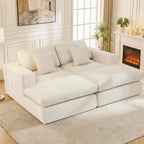 80.7" Oversized Double Chaise Lounge Chair Indoor, Cloud Boneless Sleeper Sofa Bed with 4 Pillows, Extra Deep Seat Cozy Loveseat Couch for Living Room Bedroom, No Assembly Required (Beige)