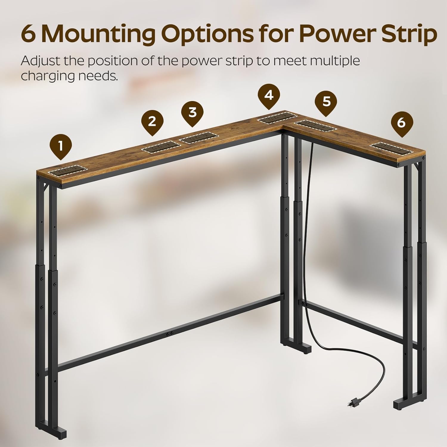 YATINEY 70.9" Narrow Console Table with Adjustable Height (27.6"-35.4"), L Shaped Sofa Table Narrow Long, Skinny Behind Couch Table with USB-C Ports, 5.9" Wide Sofa Side Table, Rustic Brown CT28UBR