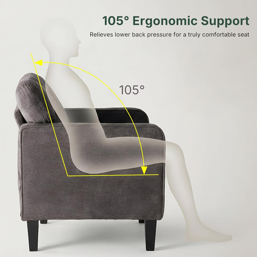 Modern Accent Chairs for Living Room, Corner Chairs for Adults, Reading Chair with Armrest and Backrest, Comfy Lounge Chairs for Bedroom Reception Waiting Room, Dark Grey 1 Pack