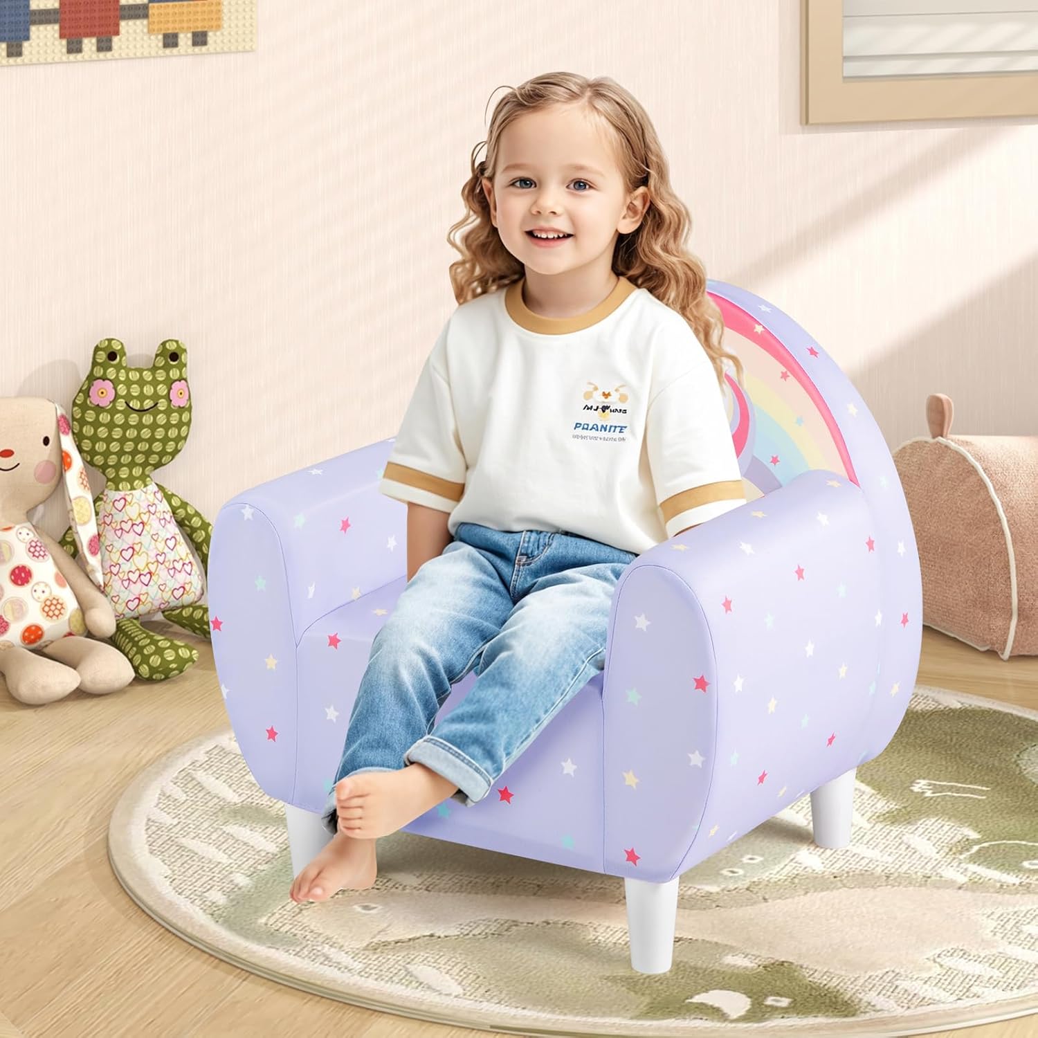 Costzon Kids Sofa, Children's Cartoon Sofa Armrest Chair, Toddler Furniture w/Sturdy Wood Construction, Colorful Lightweight Kids Couch Reading Sofa Chair for Preschool Boys and Girls Gift (Purple)