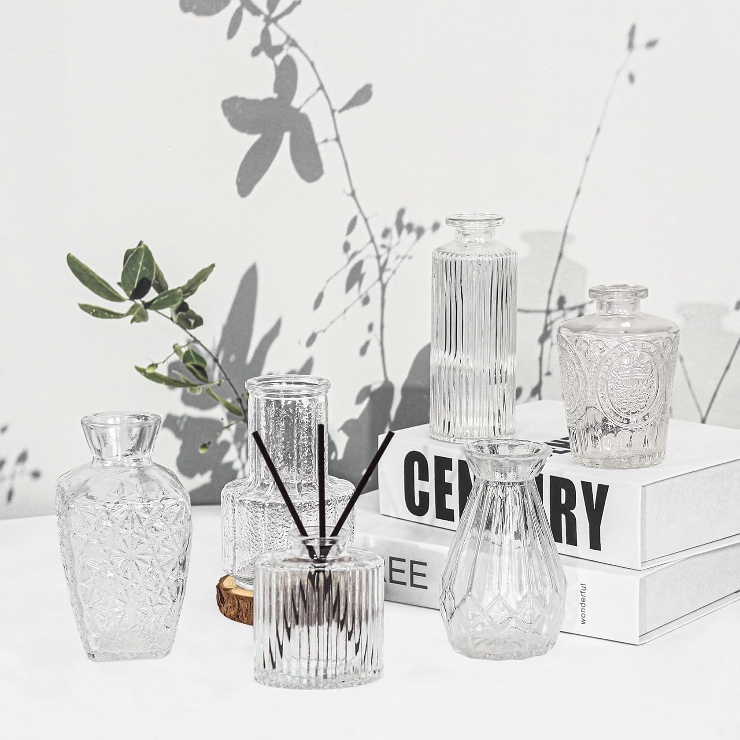 6Pcs Glass Bud Vase Set,Small Flower Vase for Tables Centerpieces Decor, Mini Vintage Clear Vase for Home,Wedding,Party Decorations