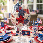 18 Pcs 4th of July Decorations Patriotic Rattan Star Decor Red White and Blue Decorations 3.1 Inch Independence Day Table Decor Party Decorations Vase Bowl Fillers
