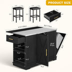 DWVO Kitchen Island with Seating and Stainless Steel Countertop, 47'' Rolling Garbage and Recycling Island with Folding Drop Leaf, Tilt-Out Trash Cabinet for 13-Gallon Bin, 2-Tire Spice Rack, Black