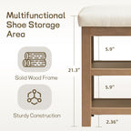 Zihanhome 2 Tier Shoe Rack Bench with Cushion, Solid Wood Shoe Benches, Mid-Century Modern Shoe Storage Bench for Entryway, Hallway, Living Room, Closet, Front Door Entrance, (Beige, 31.5")