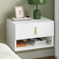 SoBuy Floating Nightstand with LED Sensor Light | Slim Wall Mounted Bedside Table with Drawer, Narrow White Nightstand for Bedrooms and Dorms, FBT176-E-